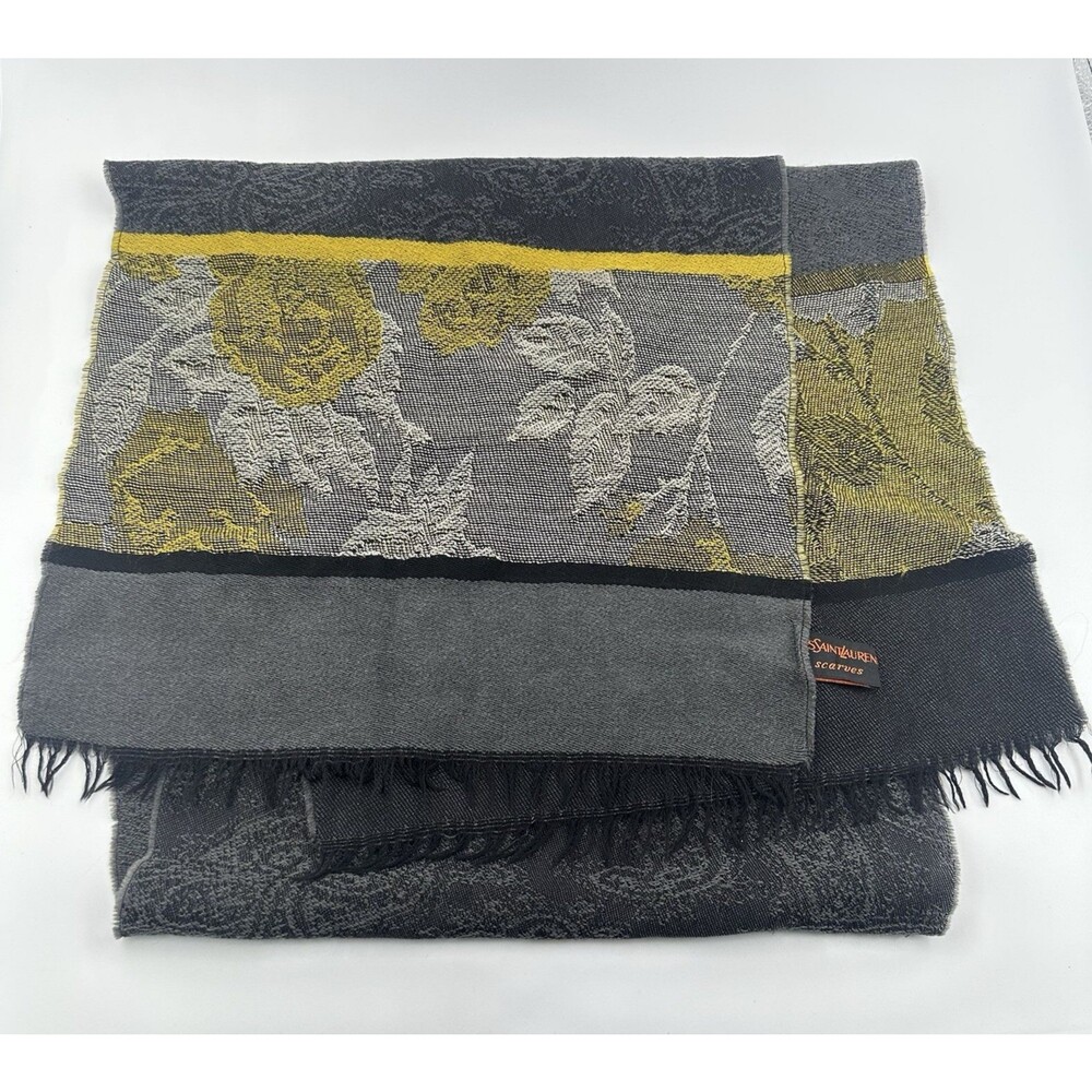 Vtg Yves Saint Laurent YSL 100% Wool Scarf Paisley Floral 60"x14" Made W Germany